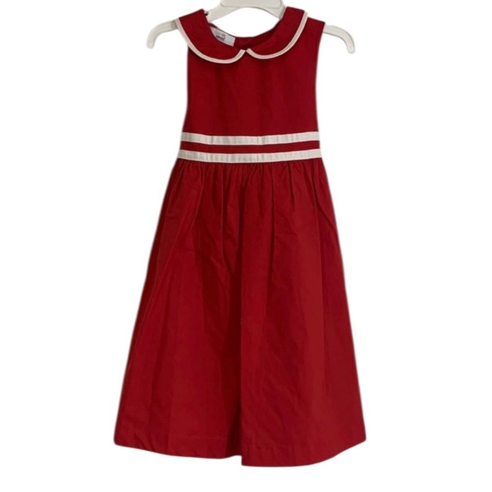 Girls Red & White Dress – Size 5 – Button Back & Bow Tie